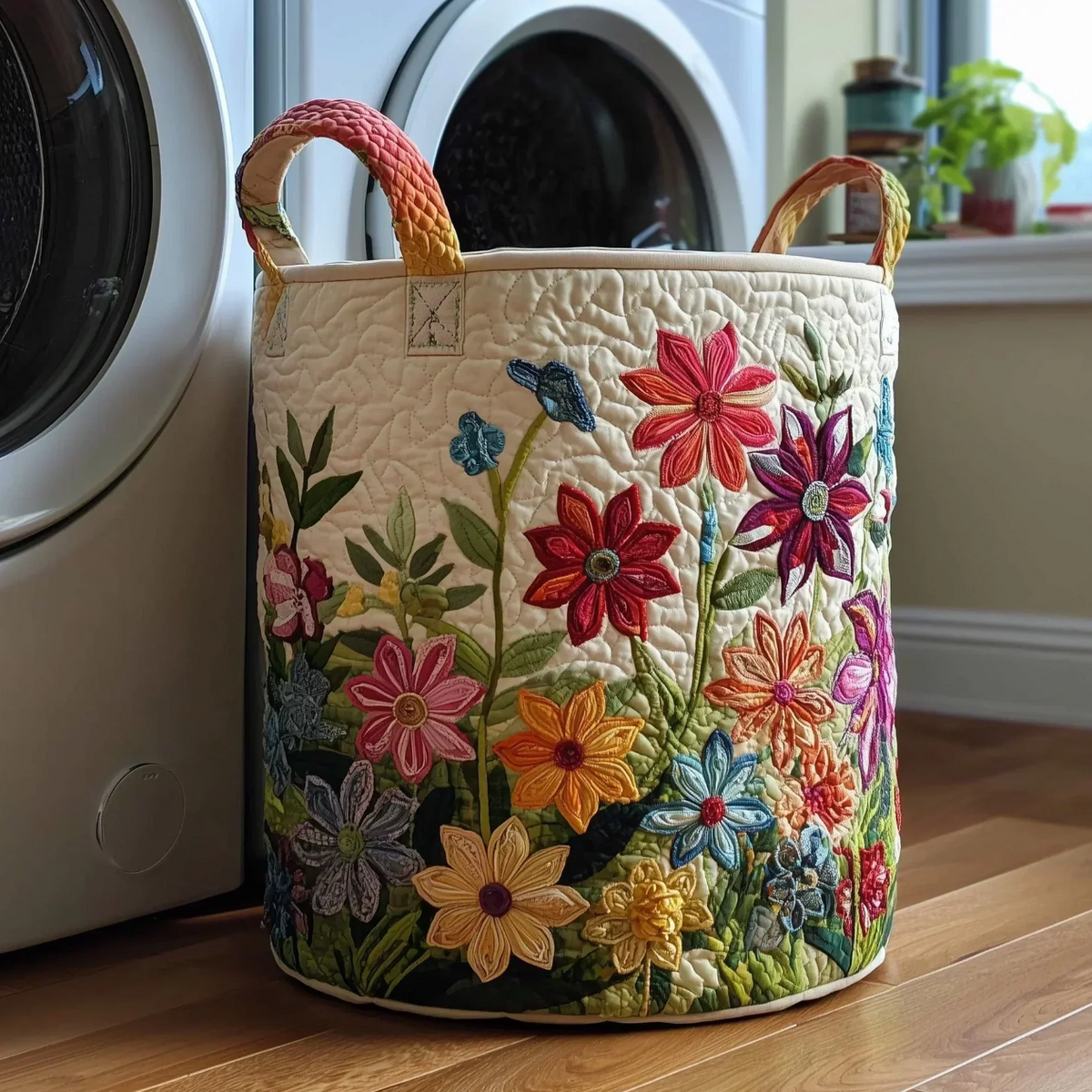 Cesto acolchado con campo de flores de colores