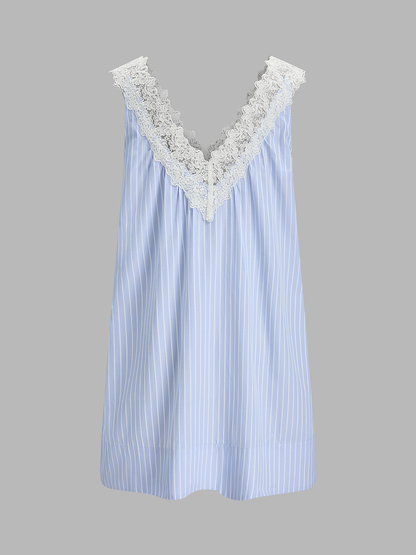 Mini abito scollato a V con pizzo a righe