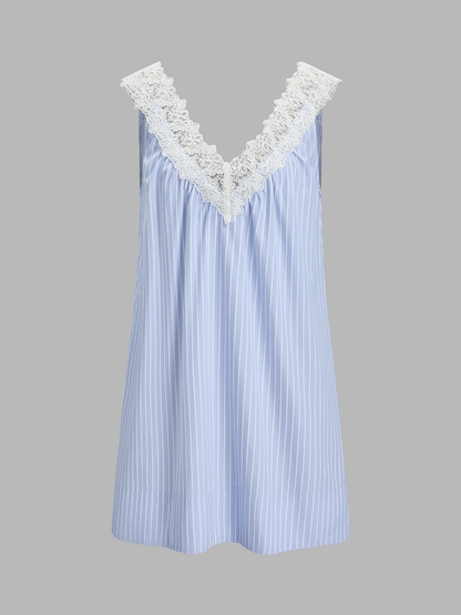 Mini abito scollato a V con pizzo a righe