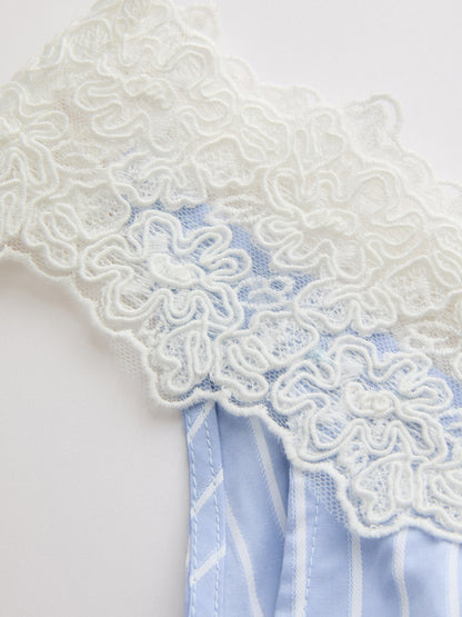 Mini abito scollato a V con pizzo a righe
