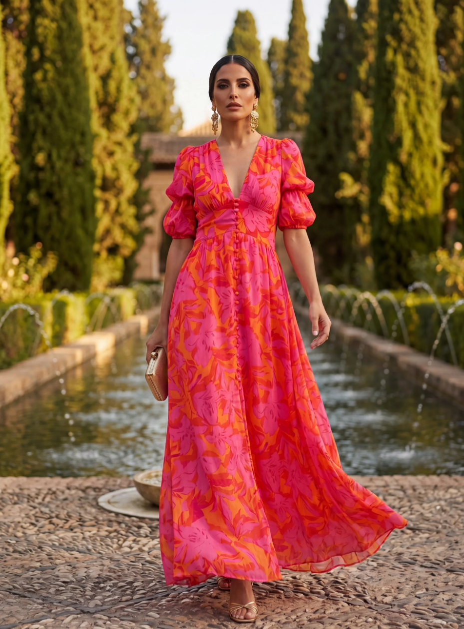 Valeria | Vestido Maxi Floral con Escote en V