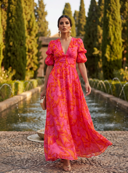 Valeria | Vestido Maxi Floral con Escote en V