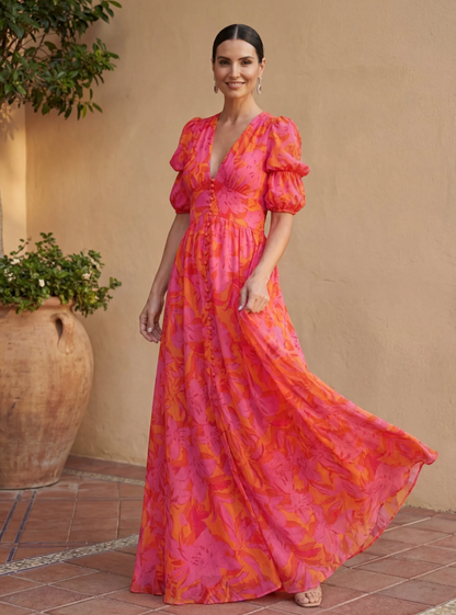 Valeria | Vestido Maxi Floral con Escote en V
