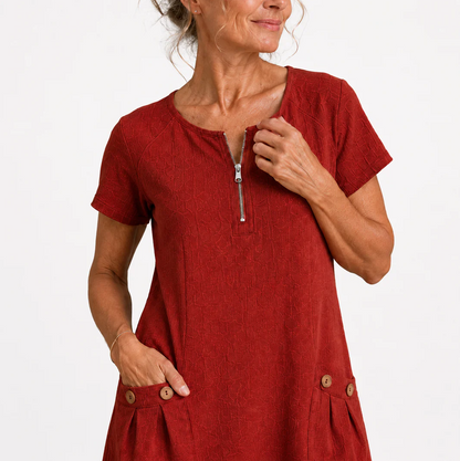 Elena | Vestido Mini con Cuello Cremallera y Bolsillos