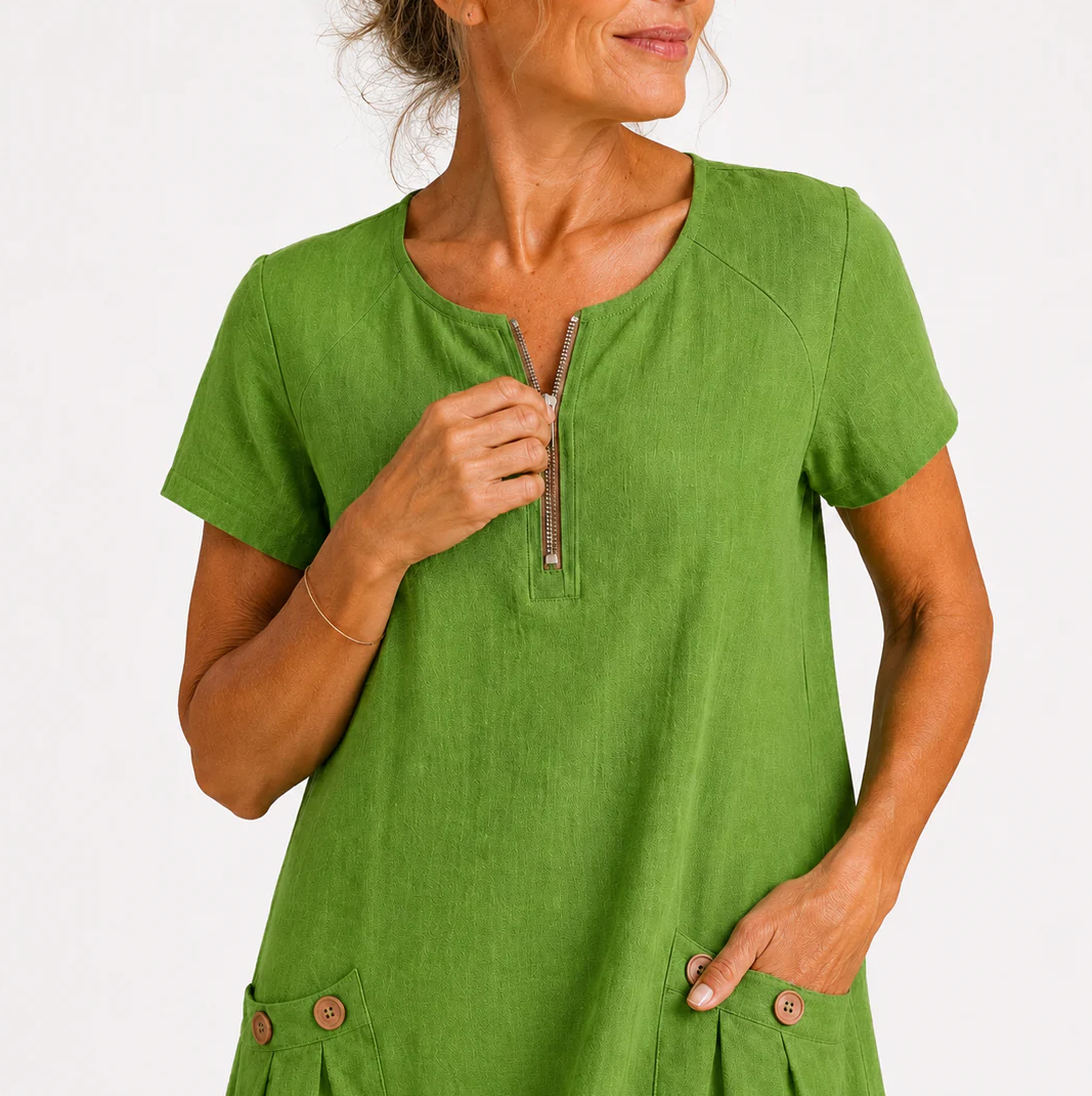 Elena | Vestido Mini con Cuello Cremallera y Bolsillos