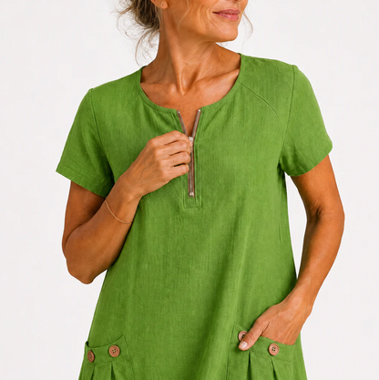Elena | Vestido Mini con Cuello Cremallera y Bolsillos