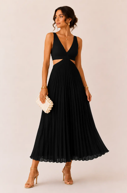 Ariana | Vestido Maxi Plisado con Escote en V y Aberturas