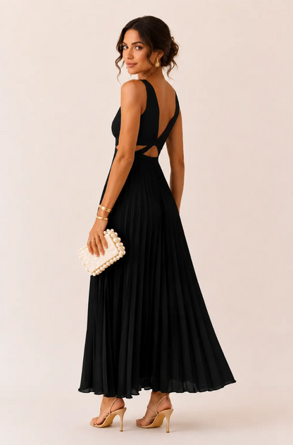 Ariana | Vestido Maxi Plisado con Escote en V y Aberturas