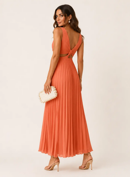 Ariana | Vestido Maxi Plisado con Escote en V y Aberturas