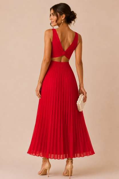 Ariana | Vestido Maxi Plisado con Escote en V y Aberturas