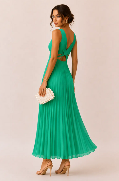 Ariana | Vestido Maxi Plisado con Escote en V y Aberturas