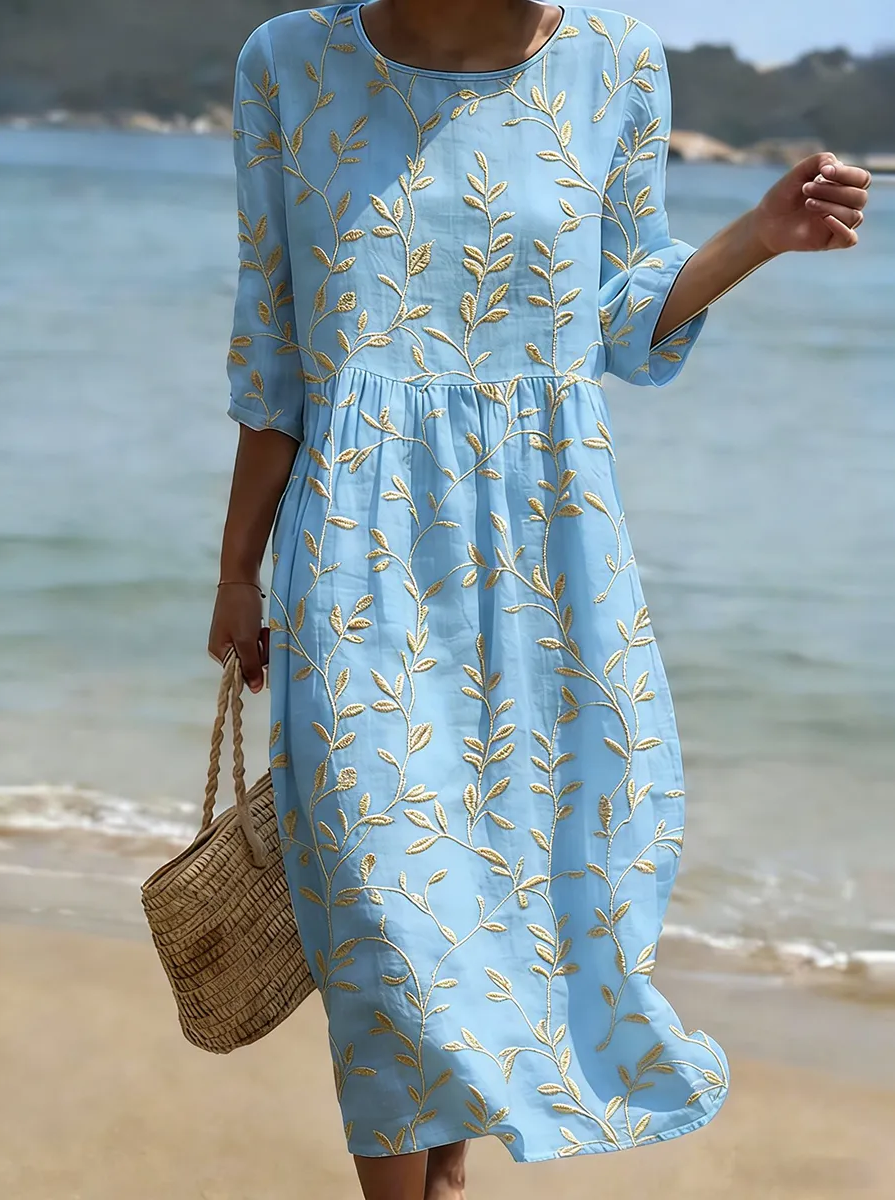 Inés | Vestido Maxi con Bordado Dorado