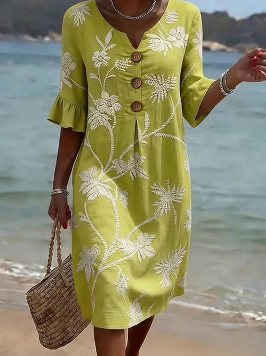 Sira | Vestido Midi de Lino con Bordado en Relieve
