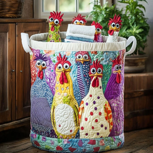 Cesto acolchado con gallinas elegantes