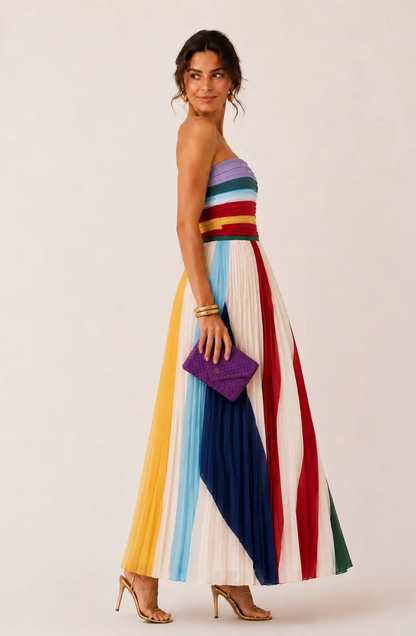 Aitana | Vestido Maxi Plisado con Escote Palabra de Honor
