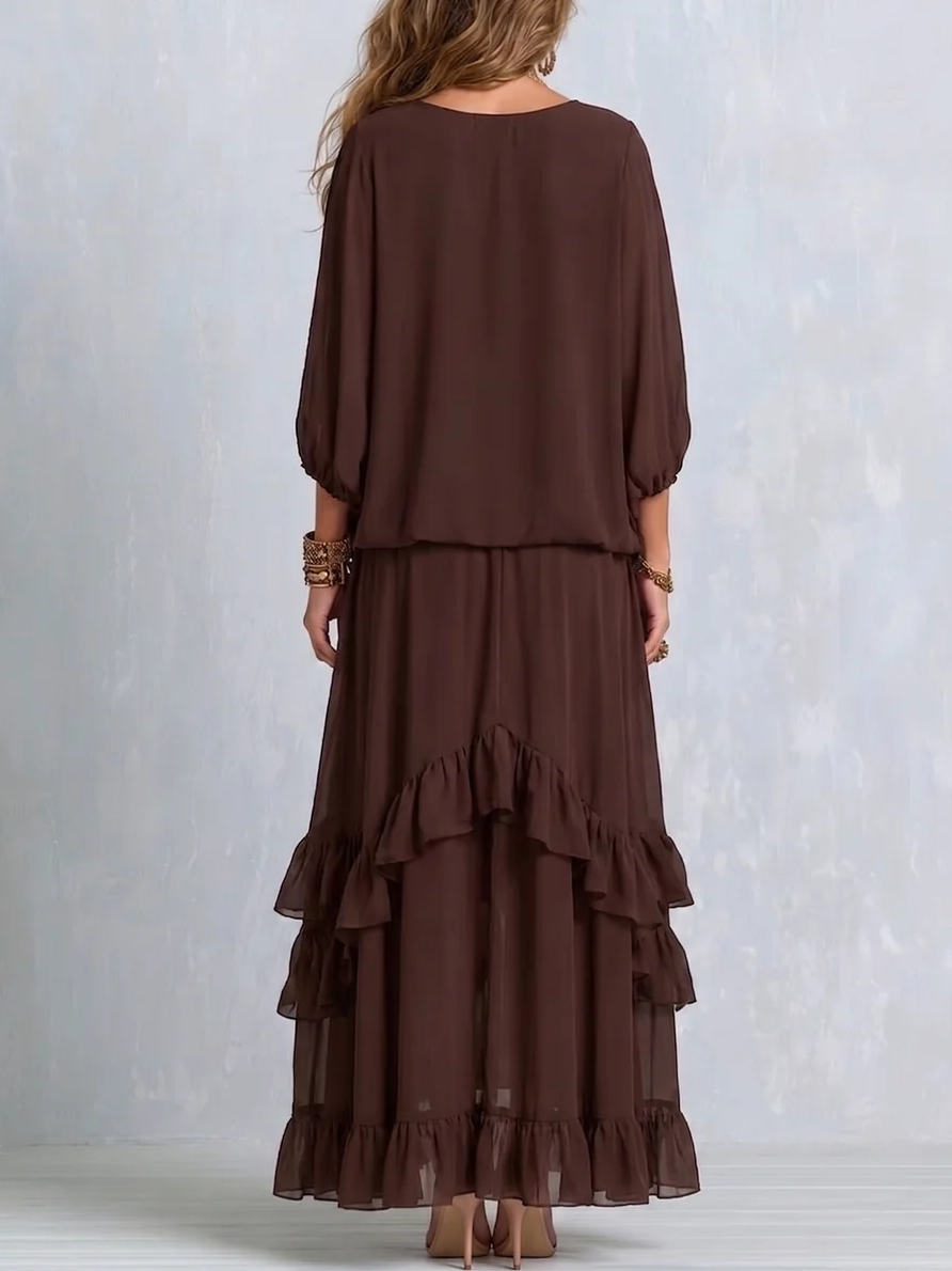 Araceli | Conjunto de Top con Flecos y Falda de Volantes en Capas