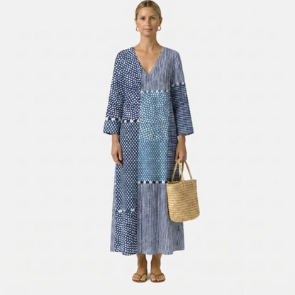 Lara | Vestido Midi Patchwork con Escote en V