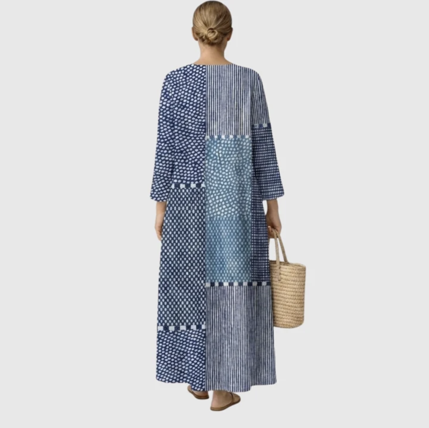 Lara | Vestido Midi Patchwork con Escote en V