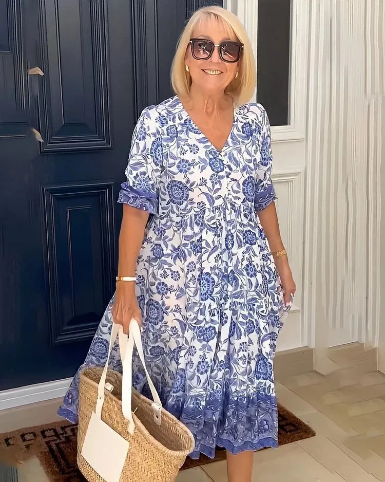 Pilar | Vestido Midi Floral con Escote en V
