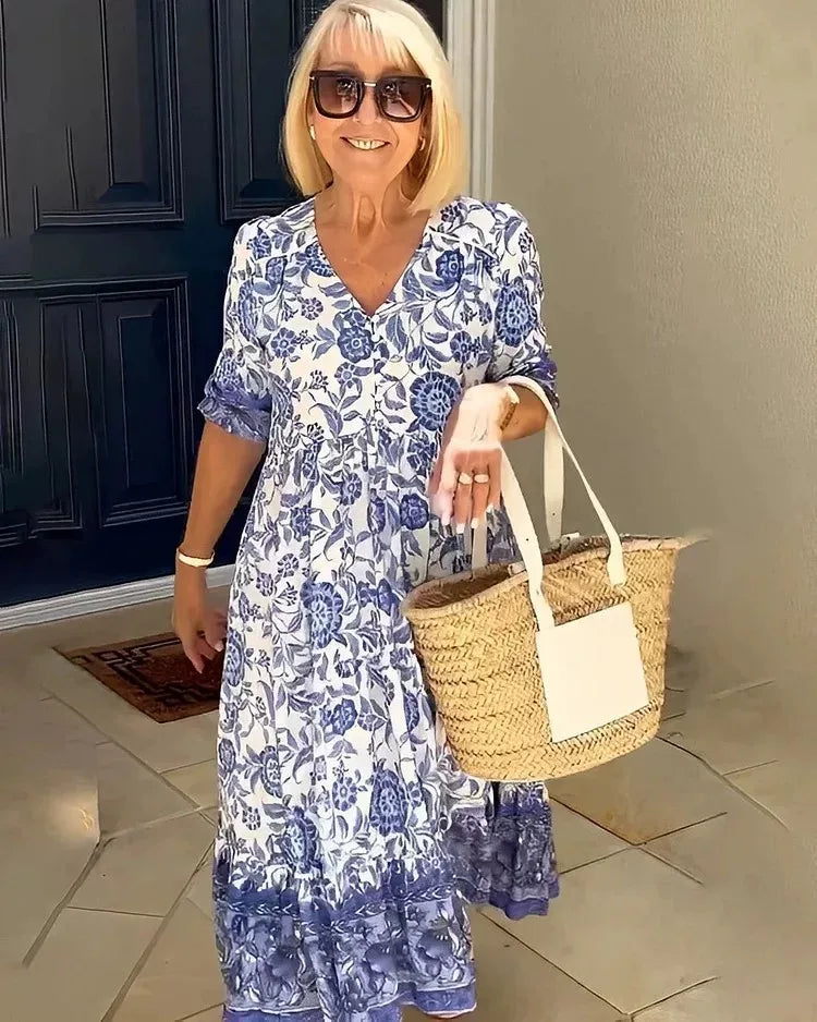 Pilar | Vestido Midi Floral con Escote en V