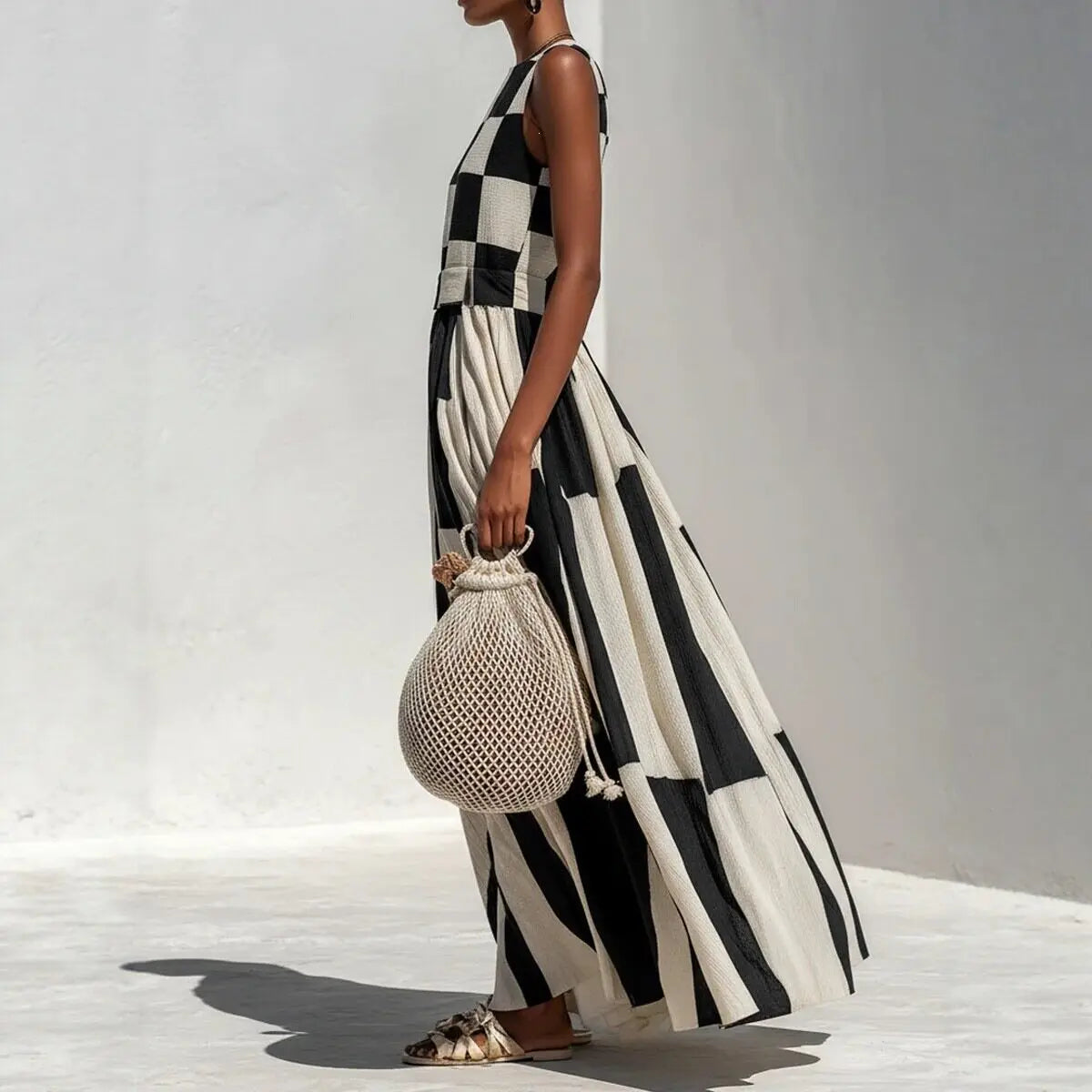 Bárbara | Vestido Maxi con Estampado Damero