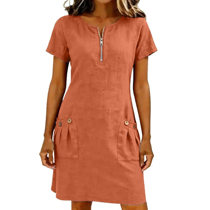 Elena | Vestido Mini con Cuello Cremallera y Bolsillos