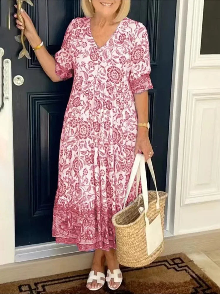 Pilar | Vestido Midi Floral con Escote en V