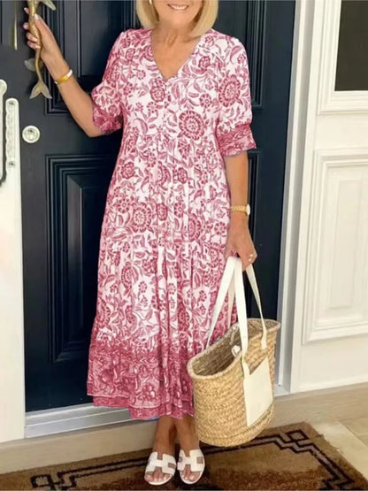Pilar | Vestido Midi Floral con Escote en V