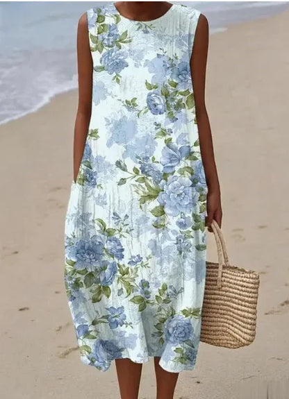 Manuela | Vestido Midi Floral con Bolsillos