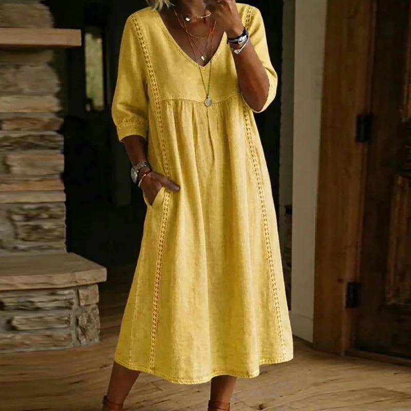Noa | Vestido Maxi Fluido con Detalles de Encaje