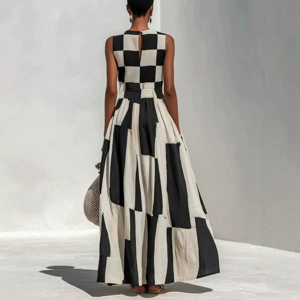 Bárbara | Vestido Maxi con Estampado Damero