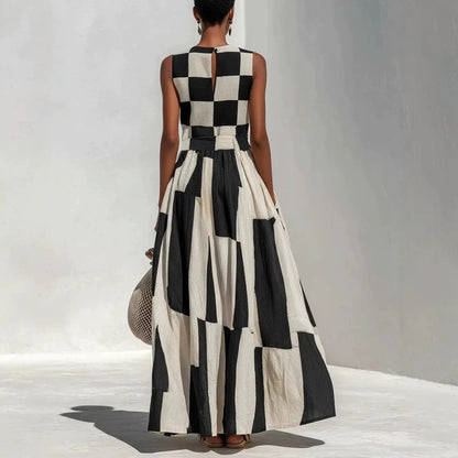 Bárbara | Vestido Maxi con Estampado Damero