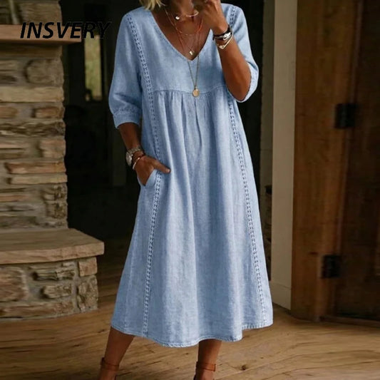 Noa | Vestido Maxi Fluido con Detalles de Encaje
