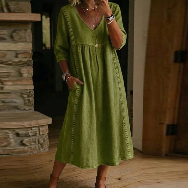 Noa | Vestido Maxi Fluido con Detalles de Encaje
