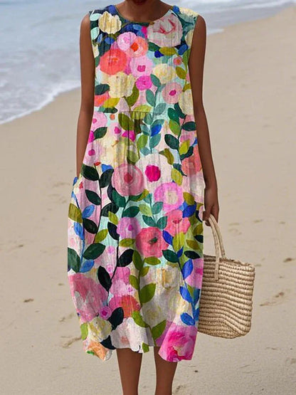 Manuela | Vestido Midi Floral con Bolsillos