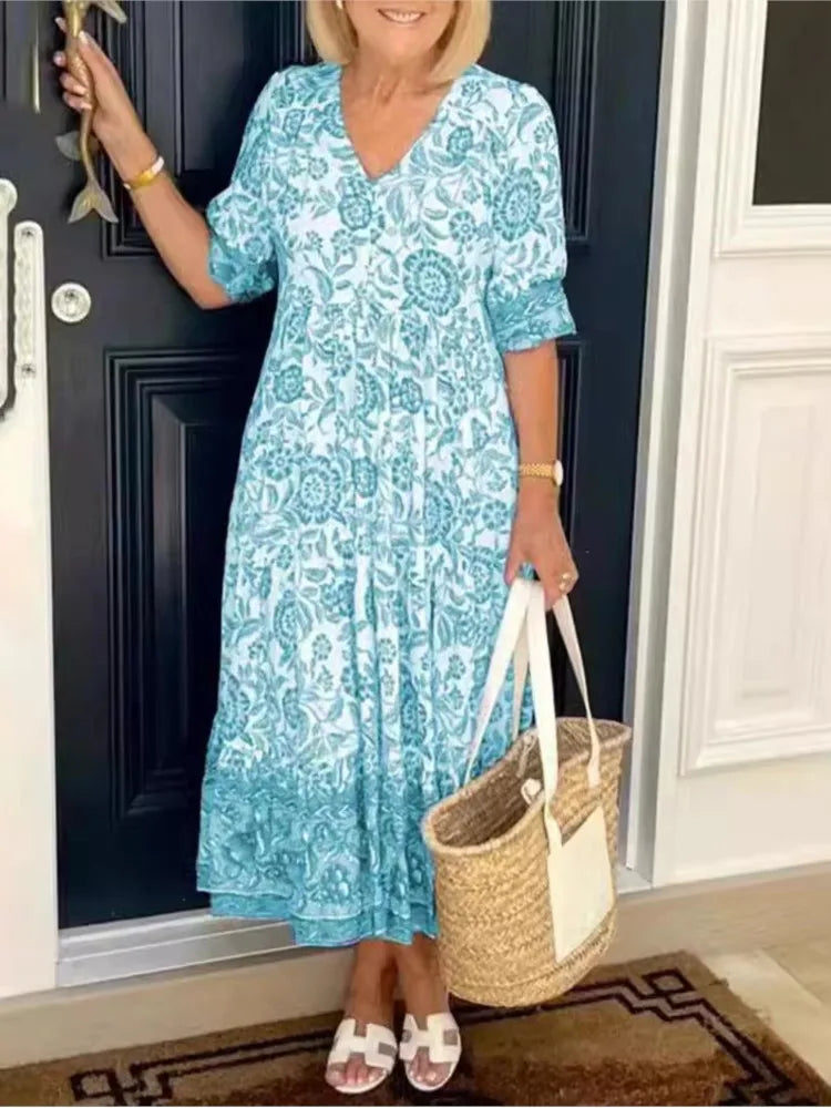 Pilar | Vestido Midi Floral con Escote en V