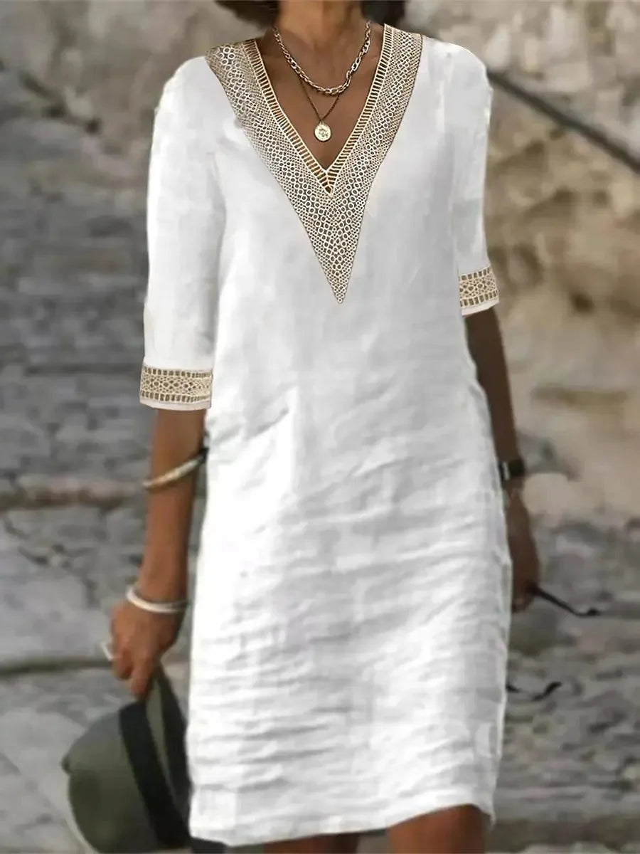 Irene | Vestido Midi con Escote en V y Manga Media
