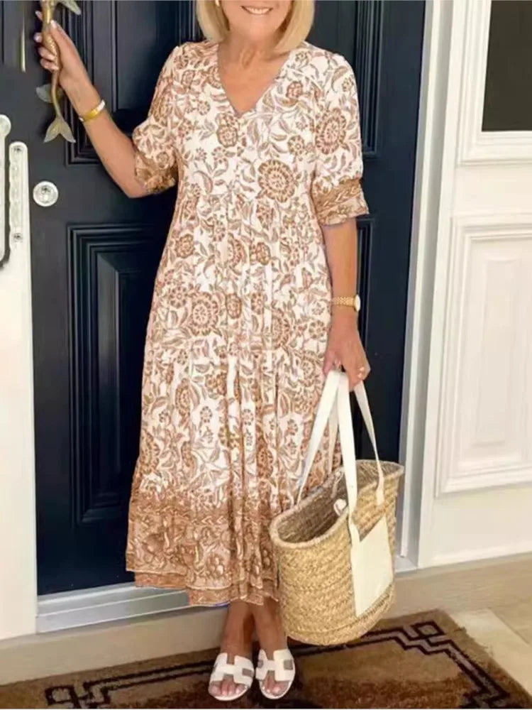 Pilar | Vestido Midi Floral con Escote en V