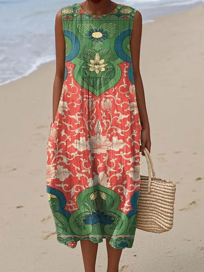 Manuela | Vestido Midi Floral con Bolsillos