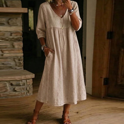 Noa | Vestido Maxi Fluido con Detalles de Encaje