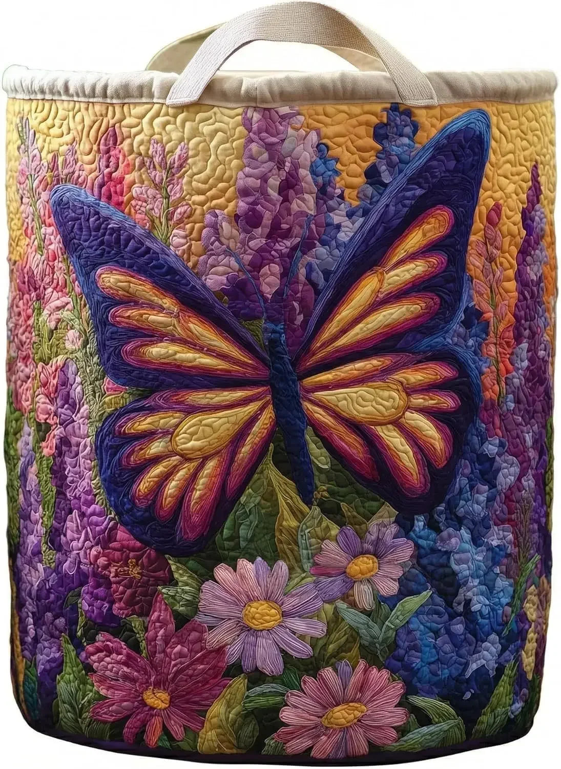 Cesto Acolchado con Mariposa y Flores