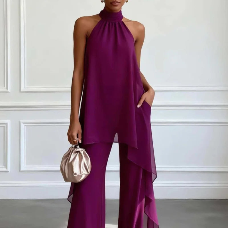 Valentina | Conjunto Halter Fluido con Pantalón Palazzo