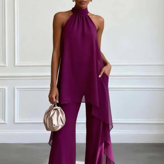 Valentina | Conjunto Halter Fluido con Pantalón Palazzo