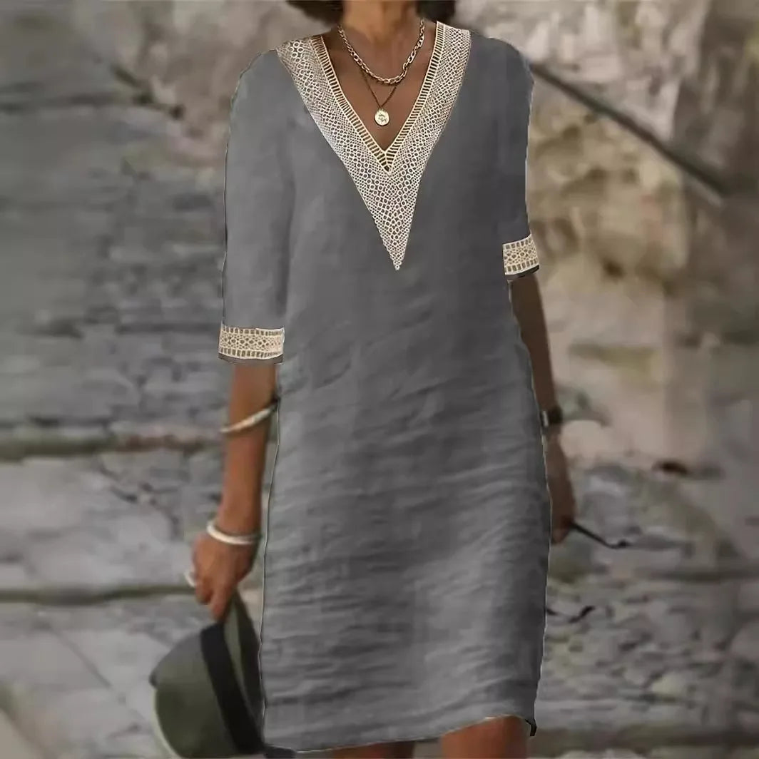 Irene | Vestido Midi con Escote en V y Manga Media