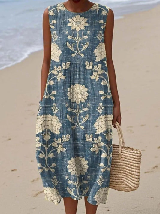 Manuela | Vestido Midi Floral con Bolsillos