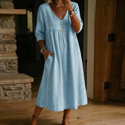Noa | Vestido Maxi Fluido con Detalles de Encaje