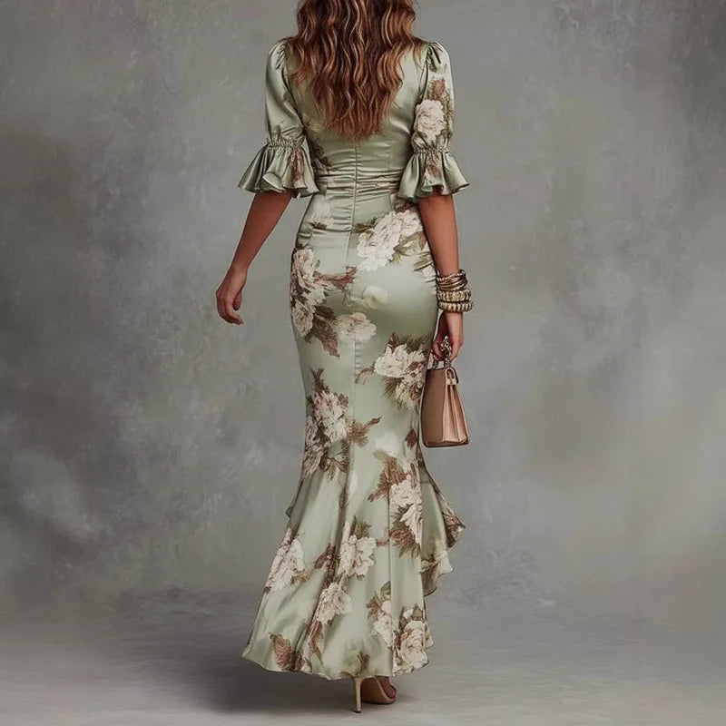 Florencia | Vestido Maxi Satinado Floral Escote en V