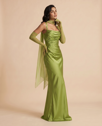Vestido Maxi Satén con Escote Halter y Espalda Descubierta