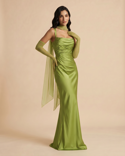 Vestido Maxi Satén con Escote Halter y Espalda Descubierta