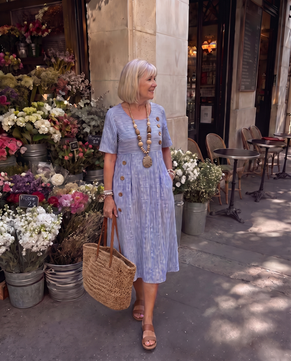 Marina | Vestido Midi de rayas con corte favorecedor